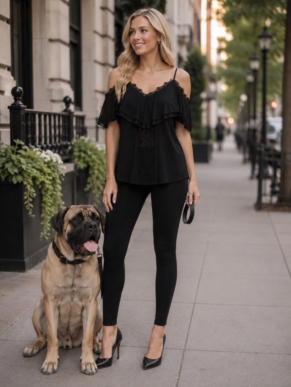 White House Black Market Black Cold-Shoulder Lace Ruffle Blouse